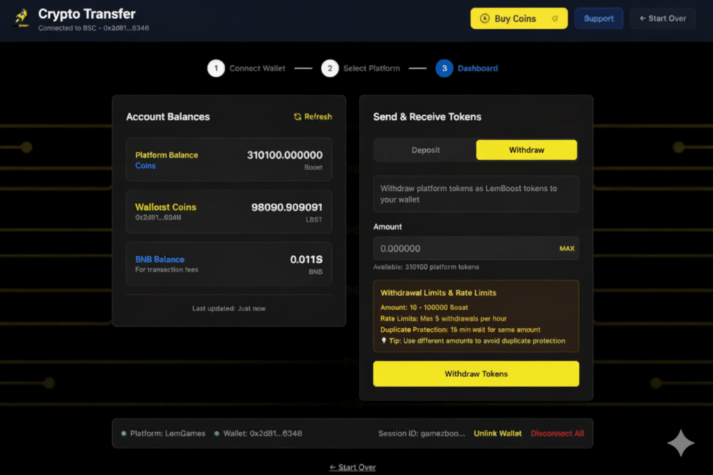 Example intermediary crypto transfer page